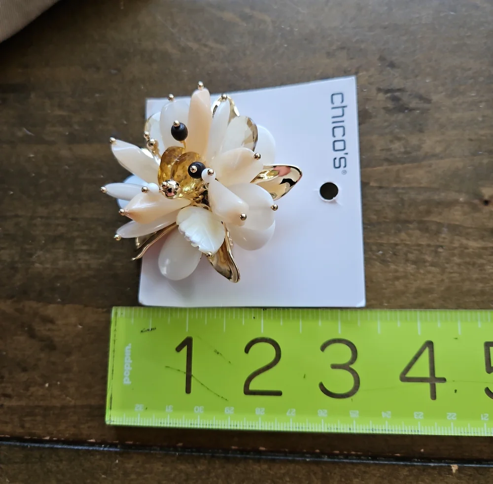 NWT Chico's Originals Neutral Flower Brooch